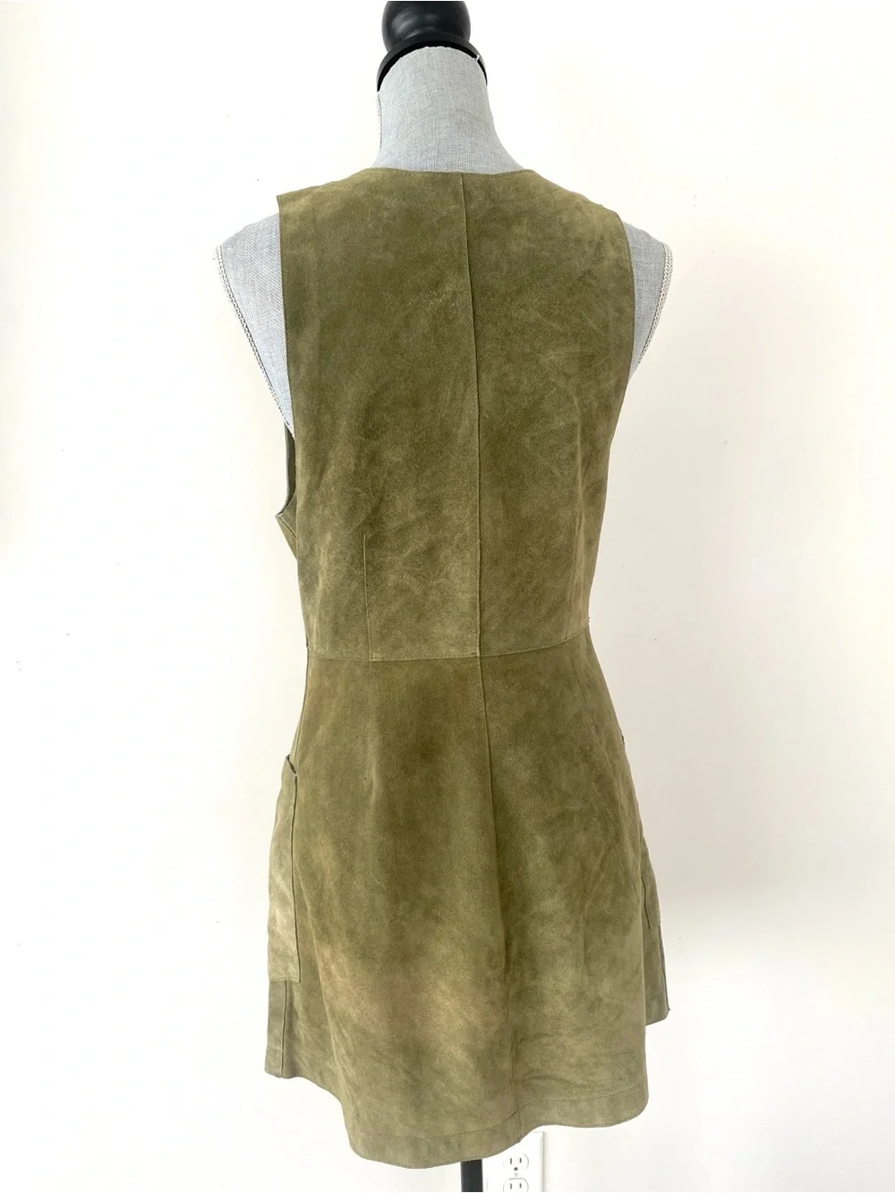 Free People Stevie Mini Dress Olive Green Suede Double-Breasted Sz 6 Military